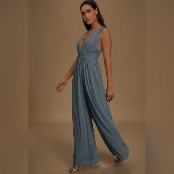 Lulu's Divine Muse Slate Blue Wide-Leg Jumpsuit - Picture 2 of 12
